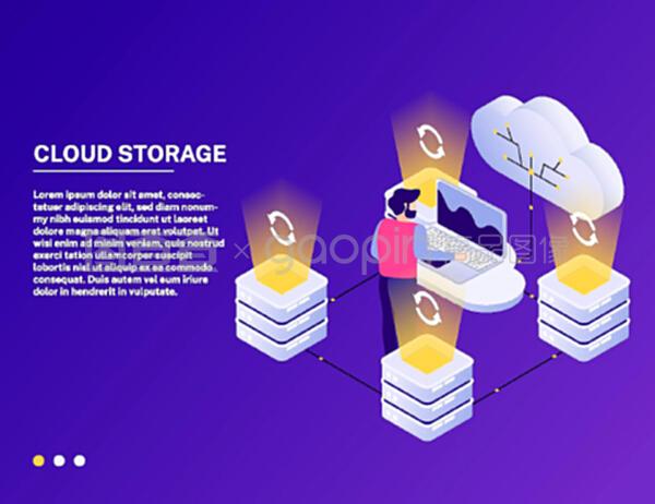 數(shù)據(jù)中心在線云服務(wù)等距組合與分析訪問數(shù)據(jù)存儲的動態(tài)紫色背景矢量圖